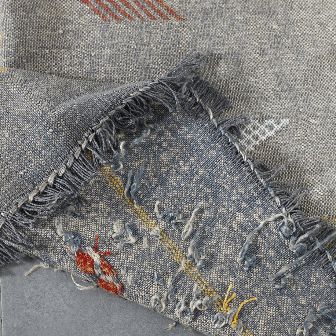 Gray Moroccan Kilim Rug with Geometric Motifs