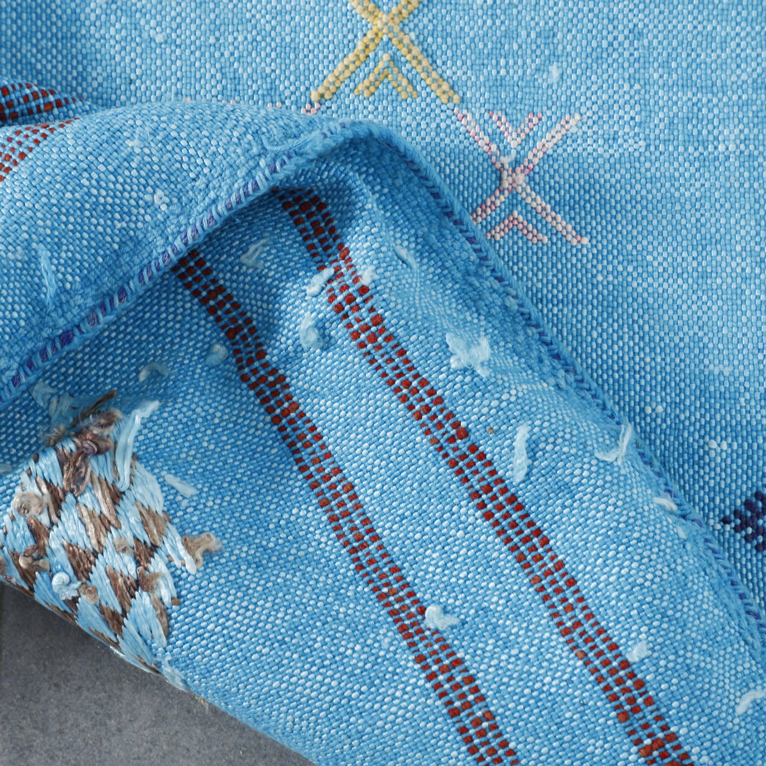 Light Blue Moroccan Cactus Silk Rug with Geometric Motifs