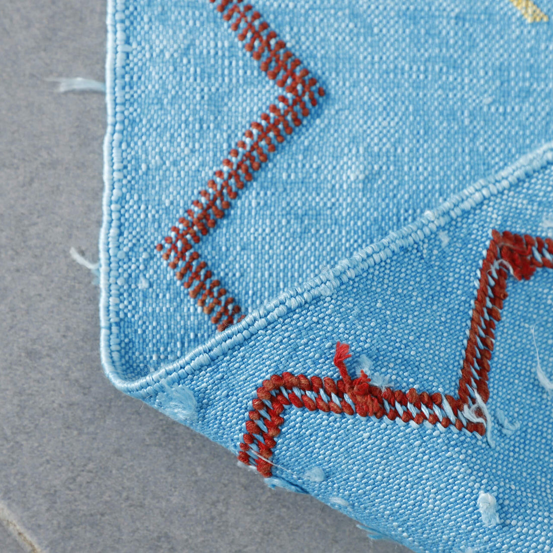 Light Blue Moroccan Cactus Silk Rug with Geometric Motifs