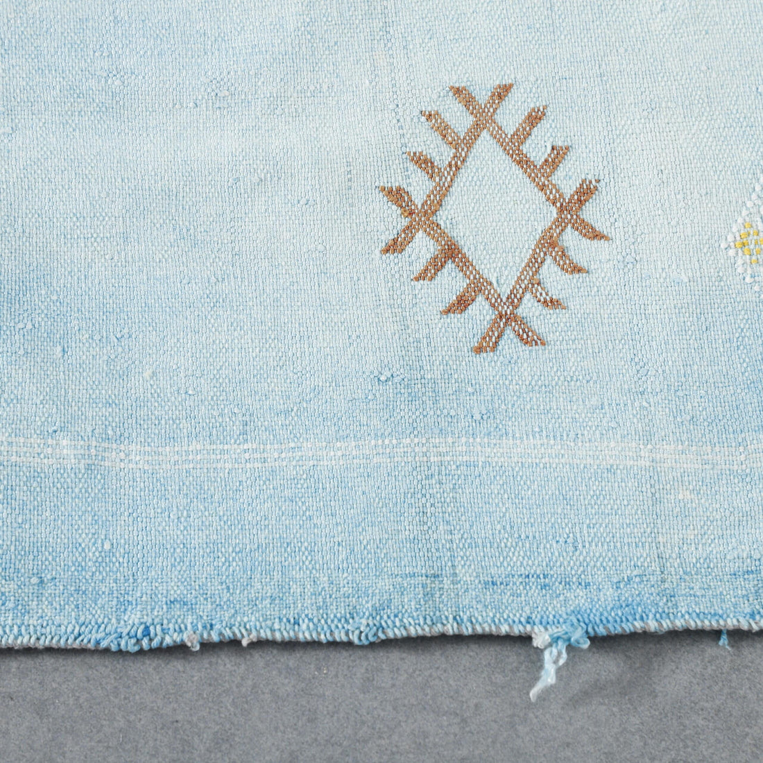 Light Blue Handwoven Moroccan Cactus Silk Rug Geometric