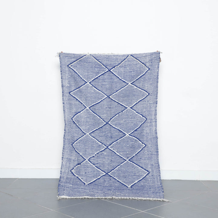 Moroccan Blue White Handwoven Kilim Rug