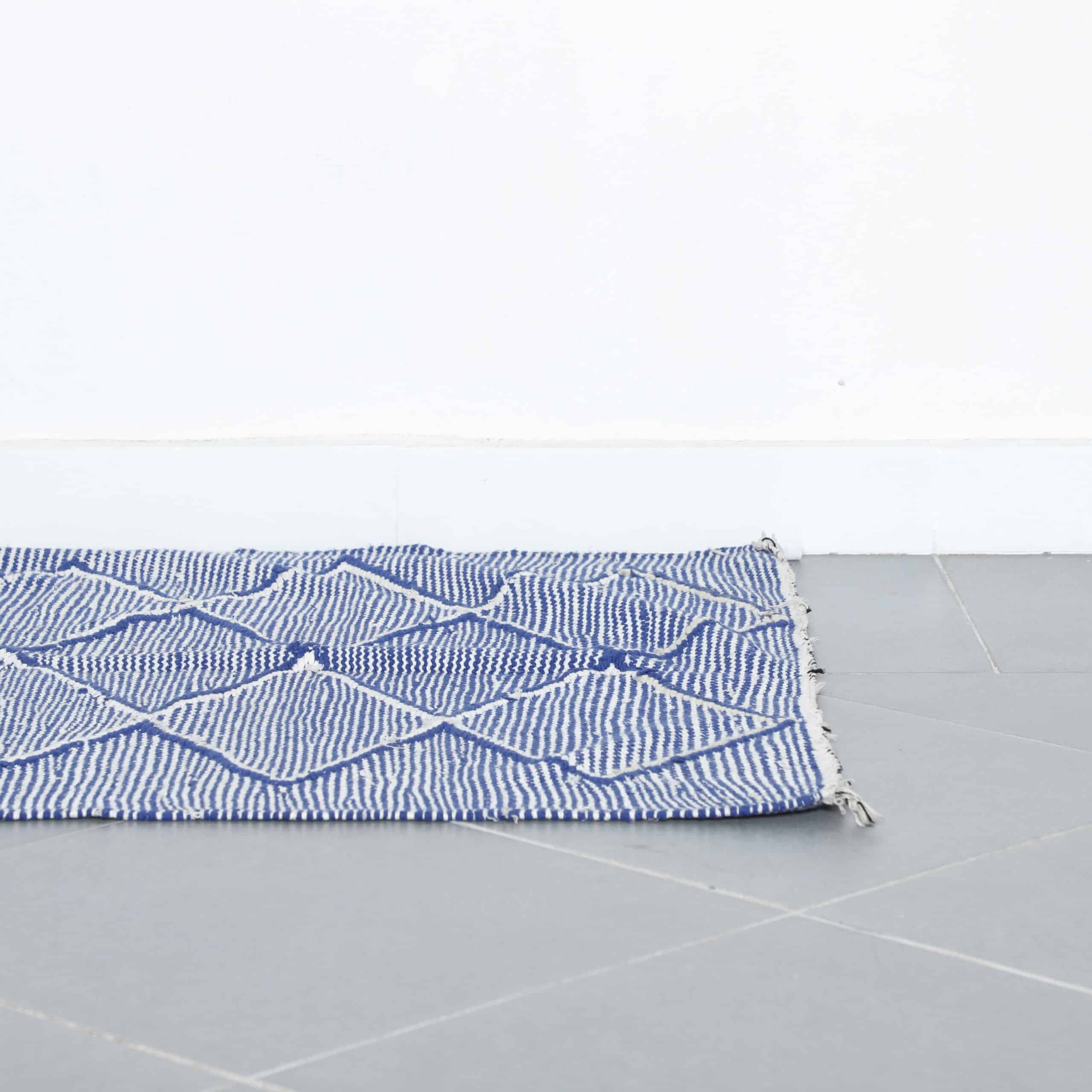 Moroccan Blue White Handwoven Kilim Rug