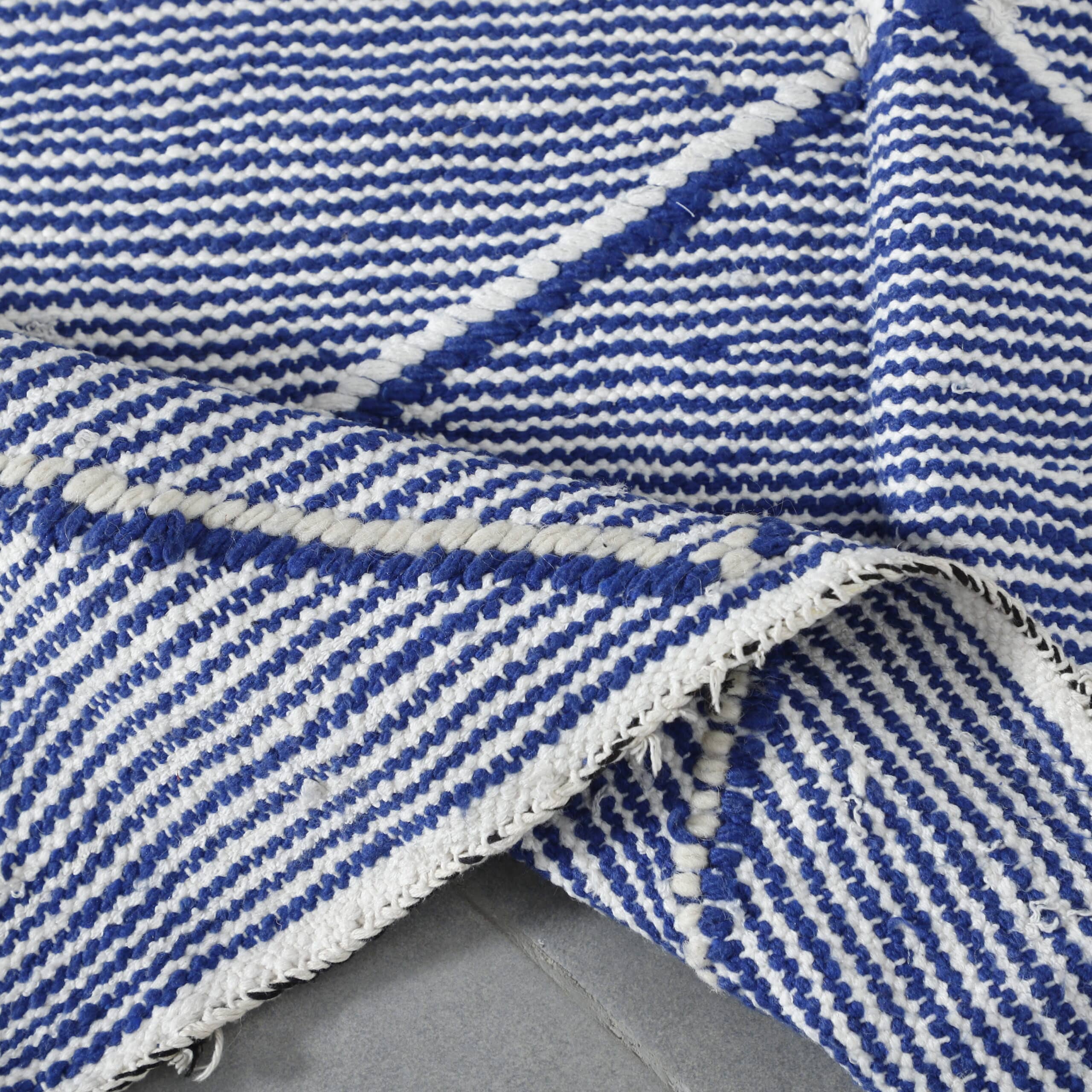 Moroccan Blue White Handwoven Kilim Rug