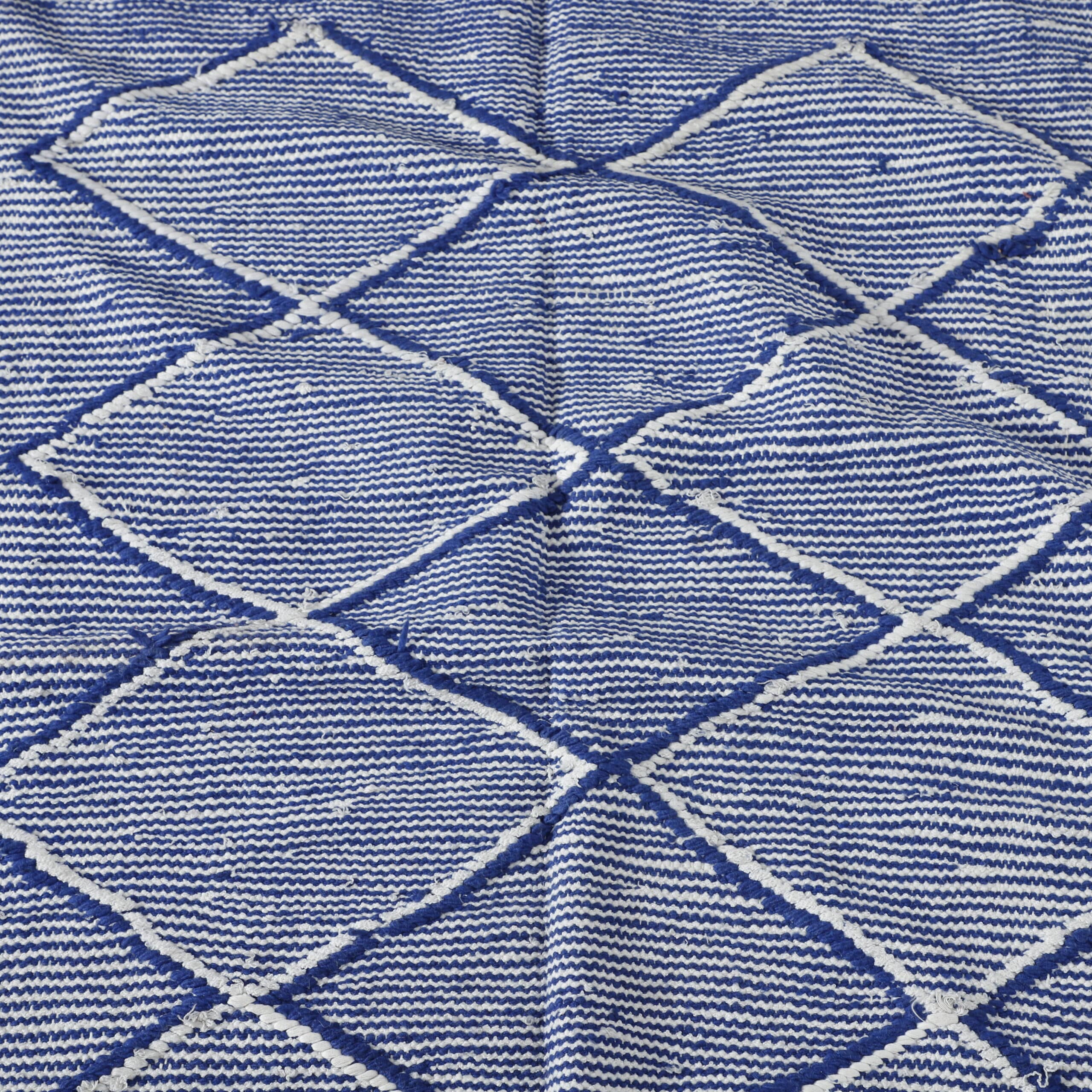 Moroccan Blue White Handwoven Kilim Rug
