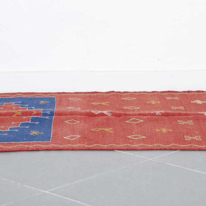 Red and Blue Moroccan Kilim rug with Geometric Motifs