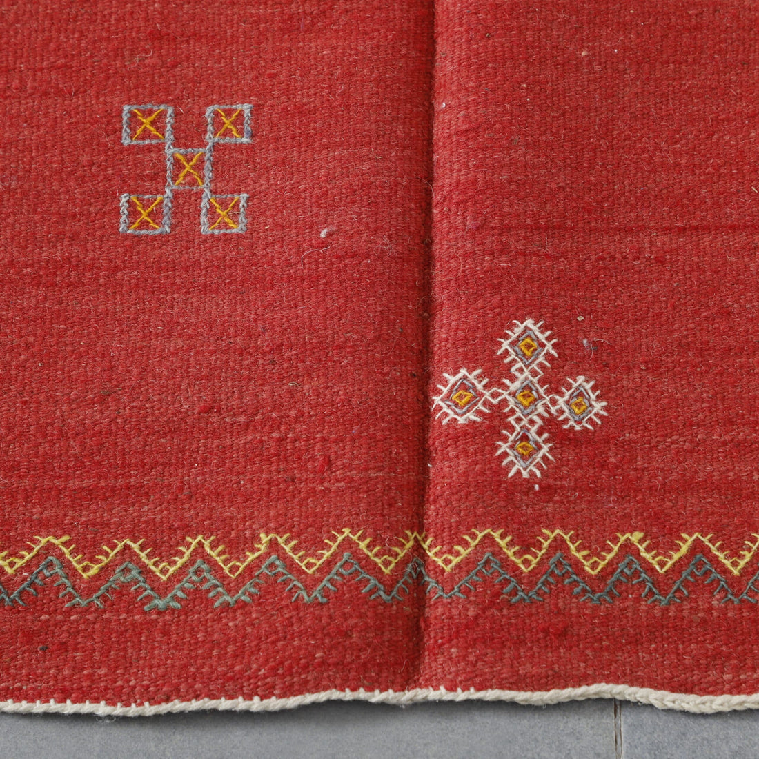 Red and Blue Moroccan Kilim rug with Geometric Motifs