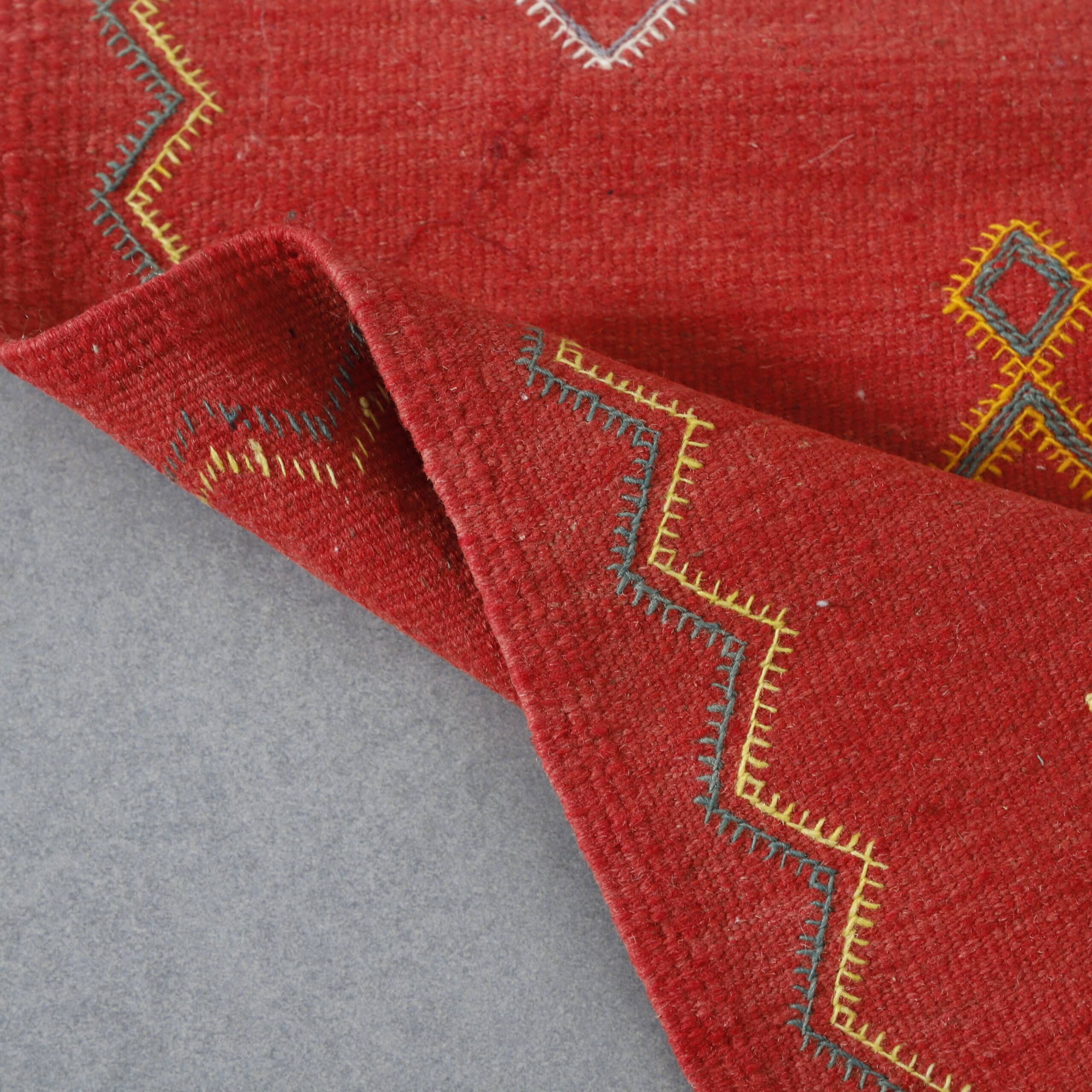 Red and Blue Moroccan Kilim rug with Geometric Motifs