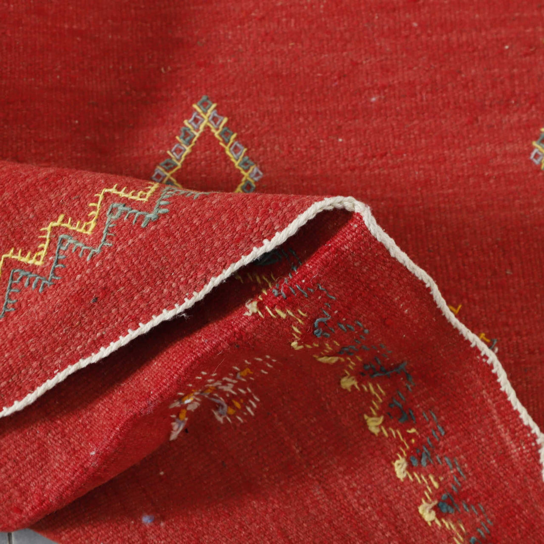 Red and Blue Moroccan Kilim rug with Geometric Motifs