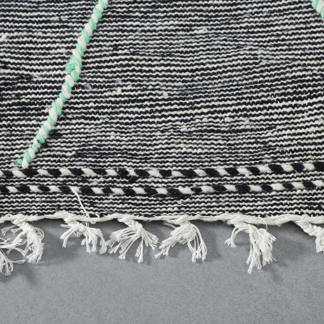 Modern Moroccan Zanafi Kilim rug with Mint Diamond Lattice