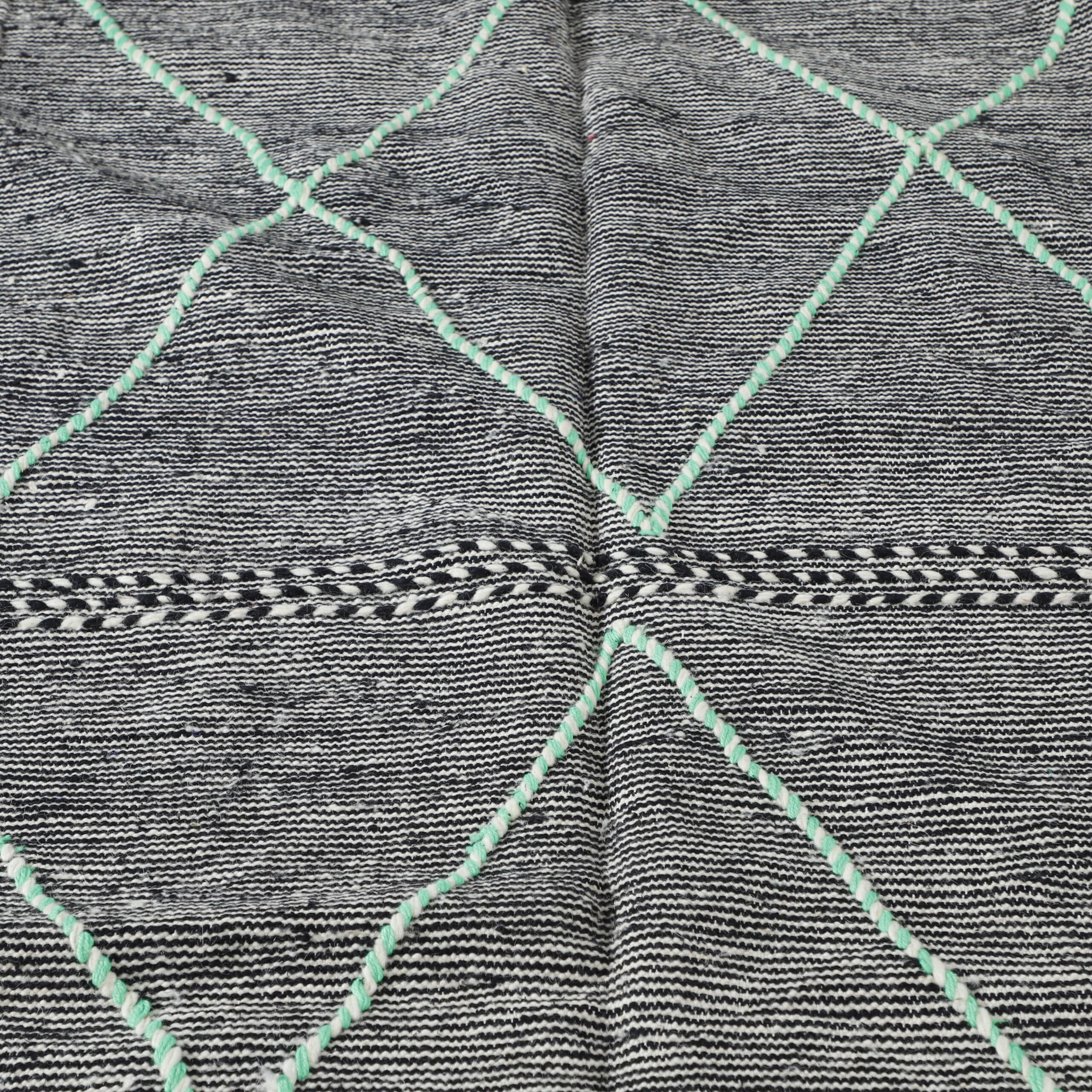 Modern Moroccan Zanafi Kilim rug with Mint Diamond Lattice