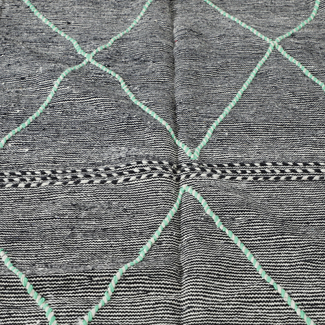 Modern Moroccan Zanafi Kilim rug with Mint Diamond Lattice