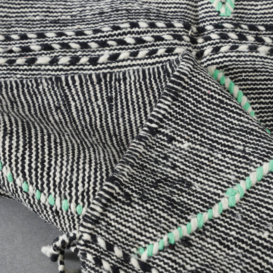 Modern Moroccan Zanafi Kilim rug with Mint Diamond Lattice