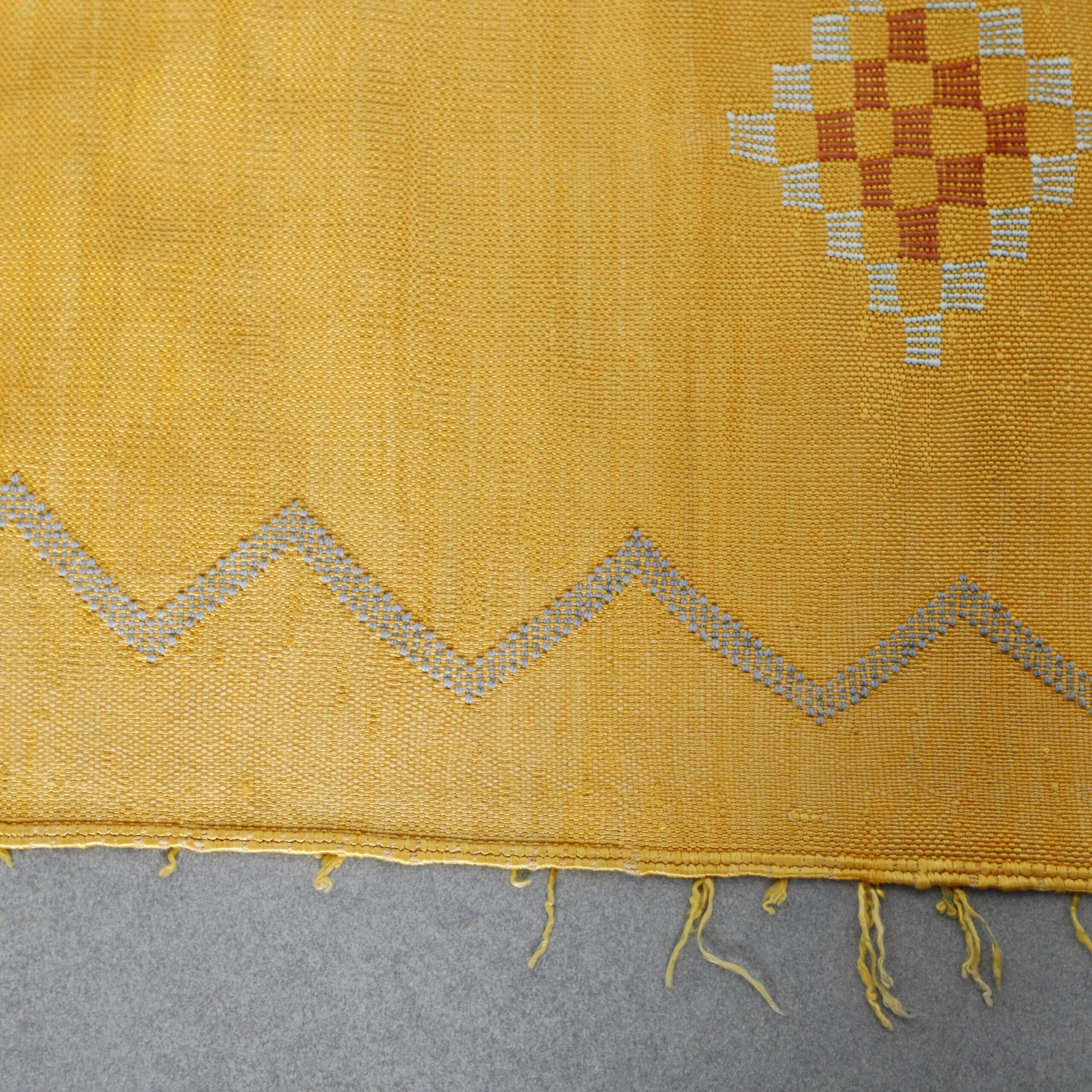 Golden Moroccan Kilim Rug with Diamond Motifs