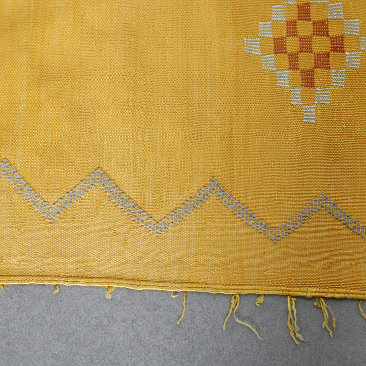 Golden Moroccan Kilim Rug with Diamond Motifs