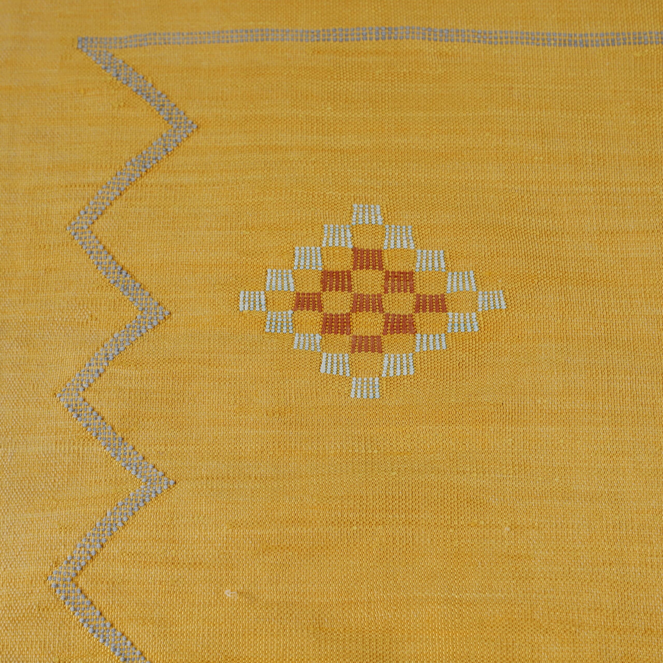 Golden Moroccan Kilim Rug with Diamond Motifs
