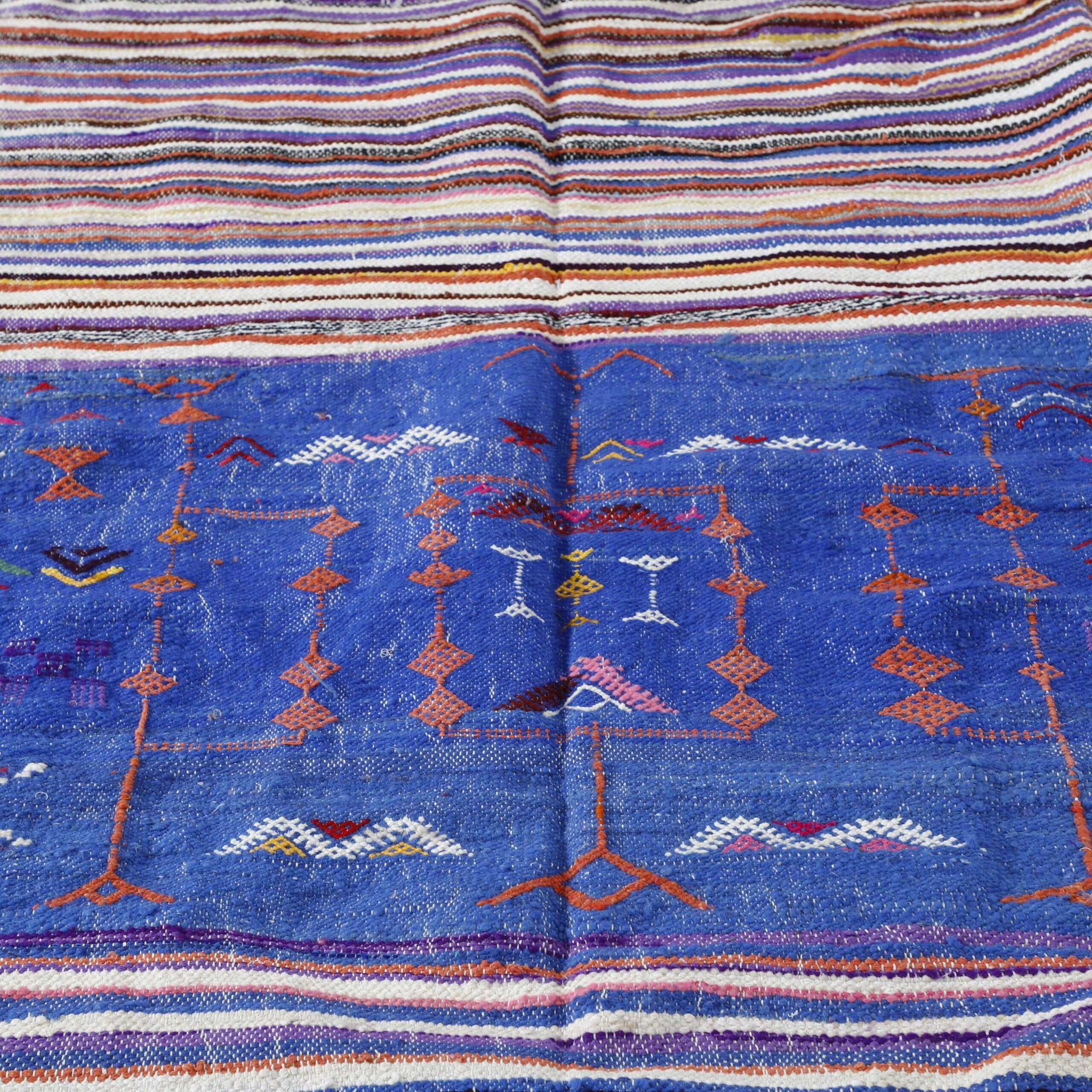 Blue Moroccan Kilim with Geometric Motifs