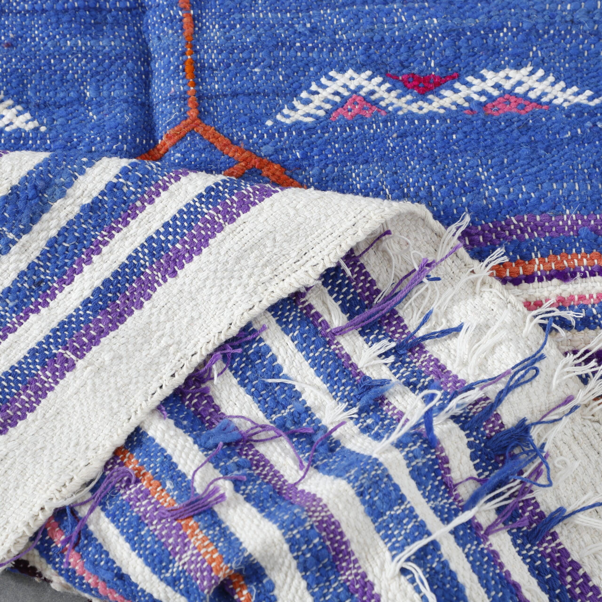 Blue Moroccan Kilim with Geometric Motifs