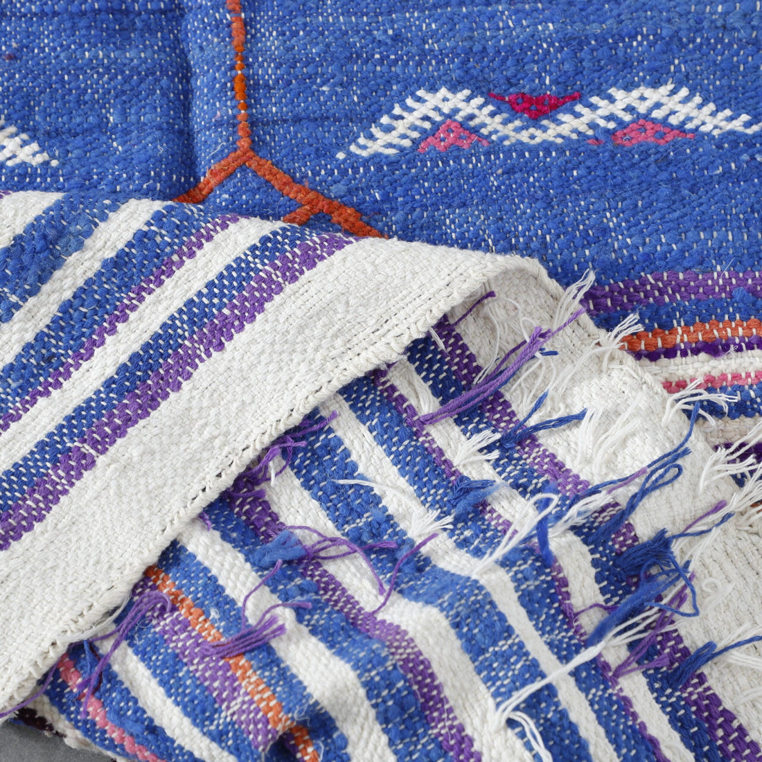 Blue Moroccan Kilim with Geometric Motifs