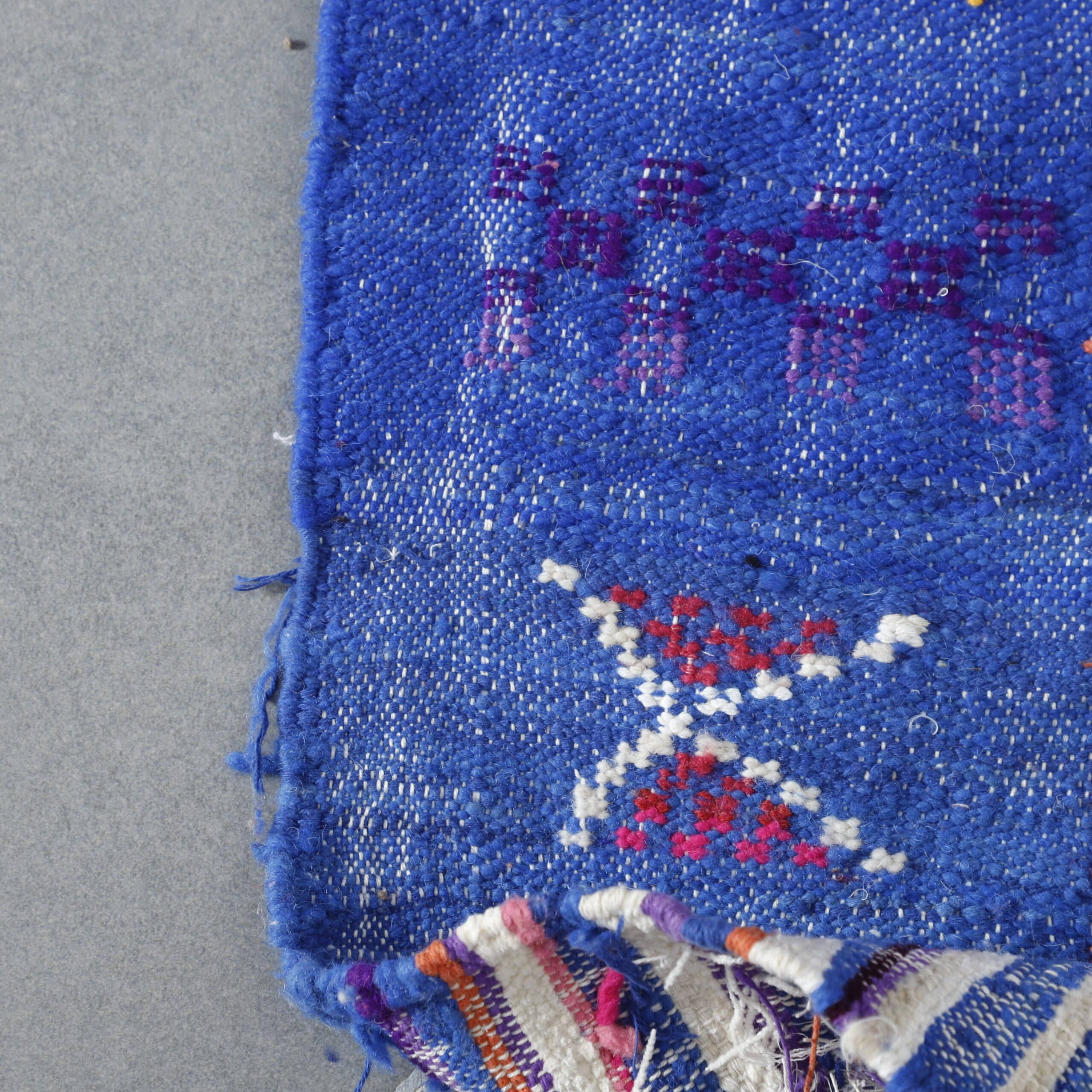 Blue Moroccan Kilim with Geometric Motifs