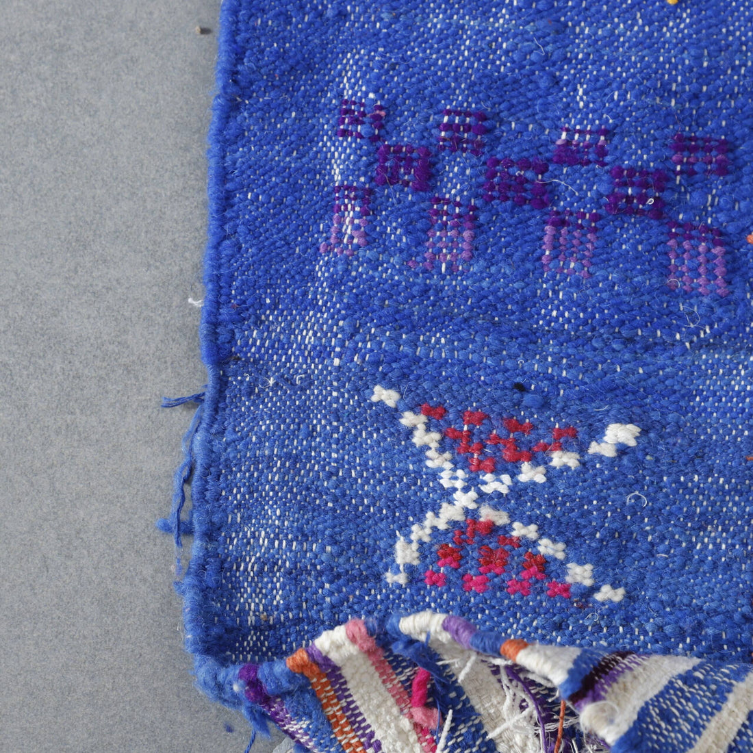 Blue Moroccan Kilim with Geometric Motifs