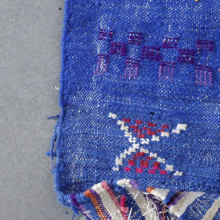 Blue Moroccan Kilim with Geometric Motifs
