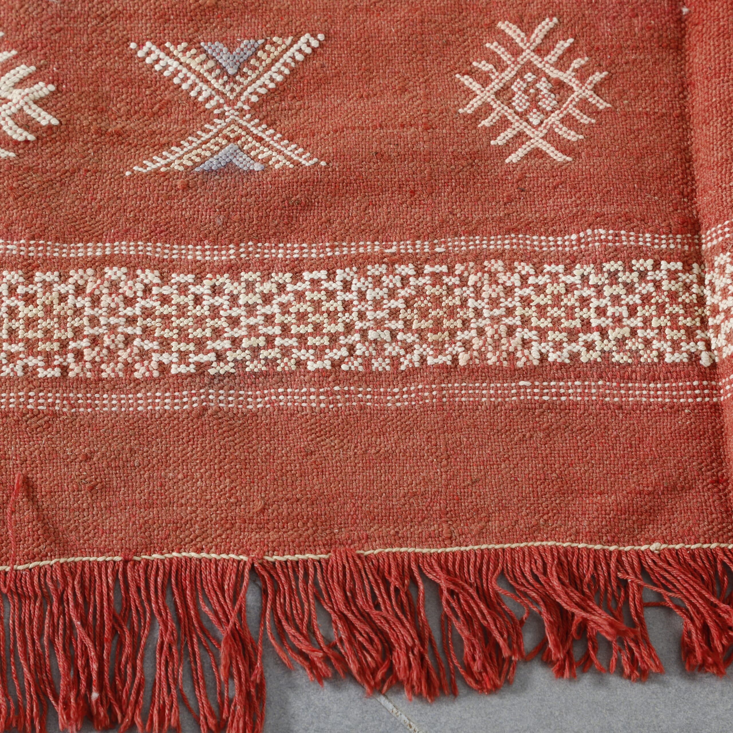 Terracotta Moroccan Kilim with Geometric Motifs