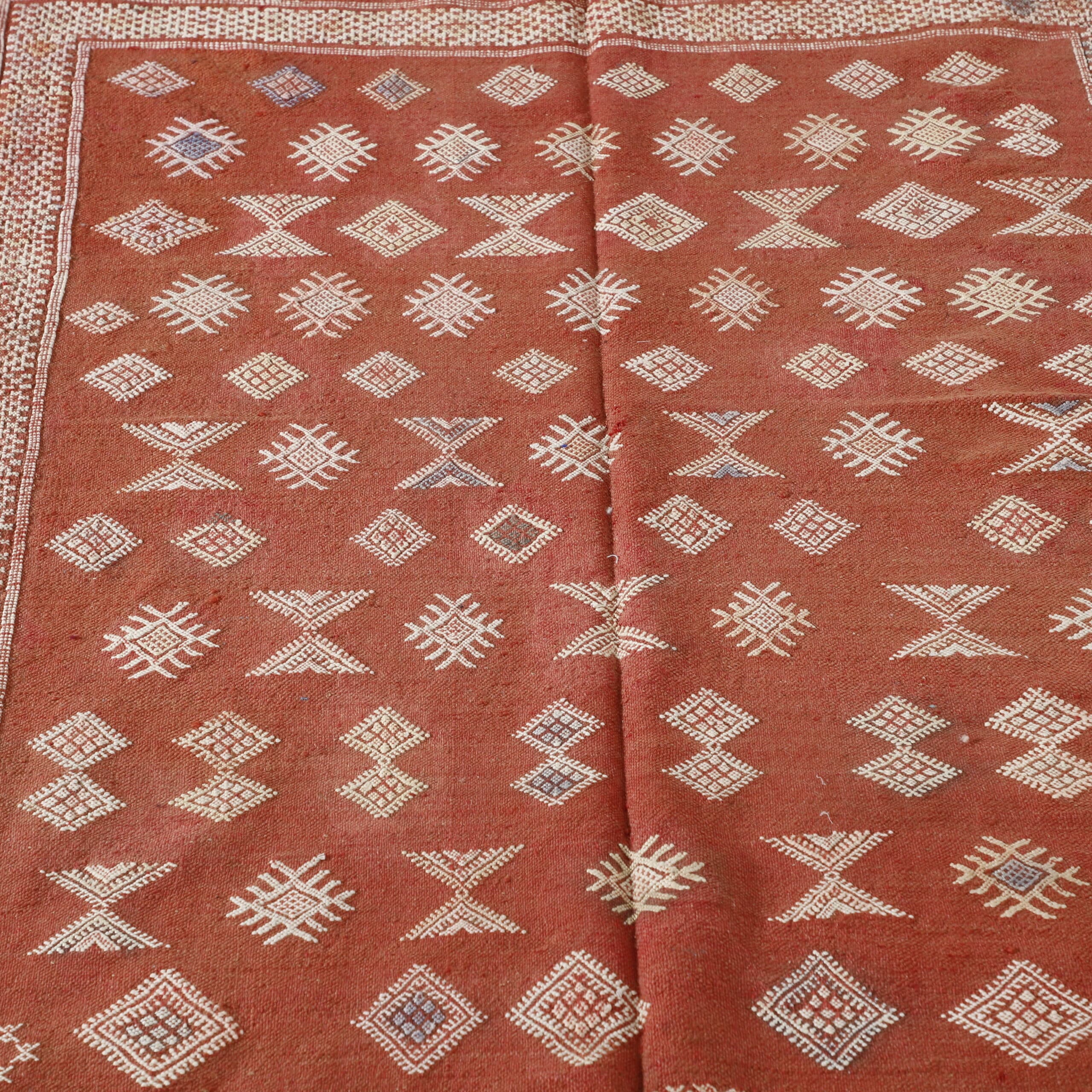 Terracotta Moroccan Kilim with Geometric Motifs