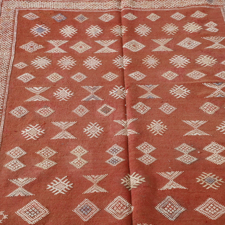 Terracotta Moroccan Kilim with Geometric Motifs
