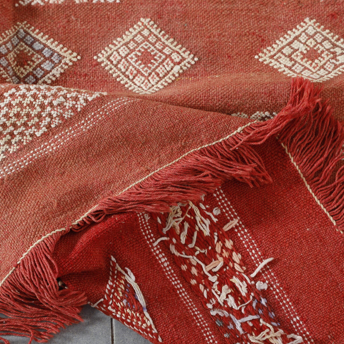 Terracotta Moroccan Kilim with Geometric Motifs