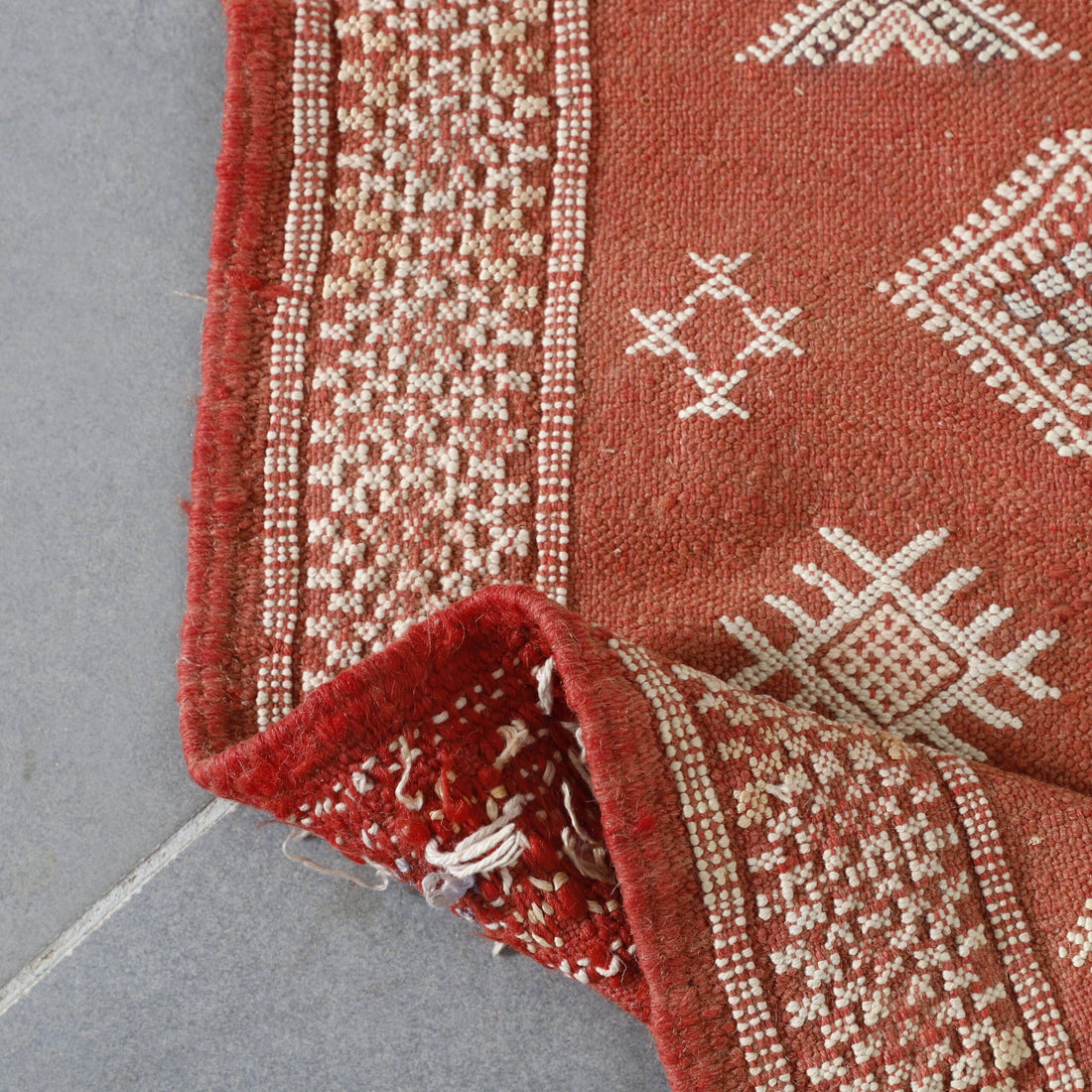 Terracotta Moroccan Kilim with Geometric Motifs