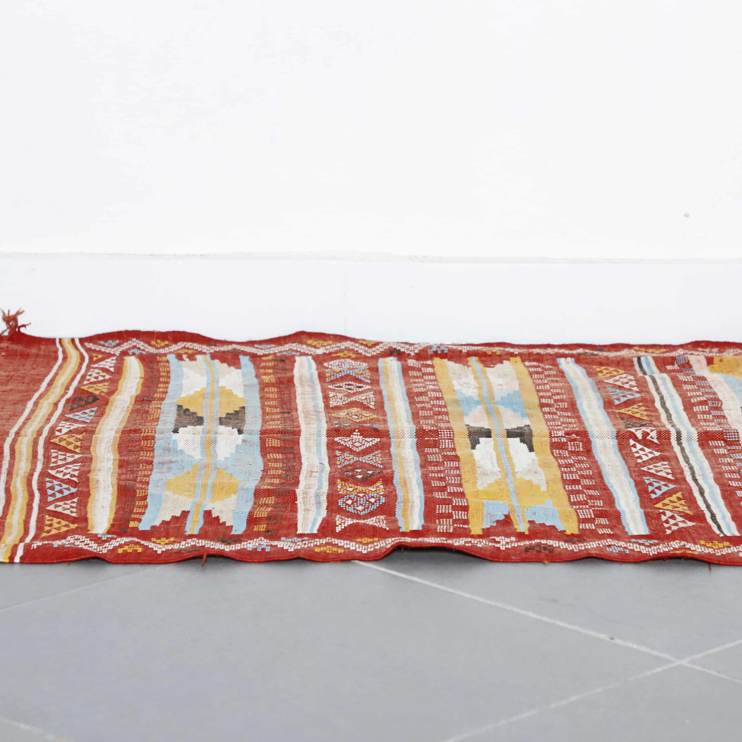 Red Moroccan Kilim with Geometric Stripes