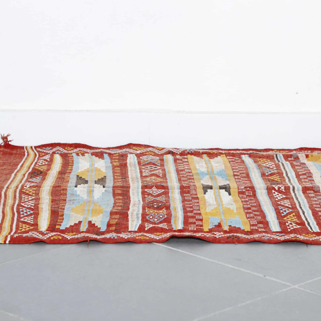 Red Moroccan Kilim with Geometric Stripes
