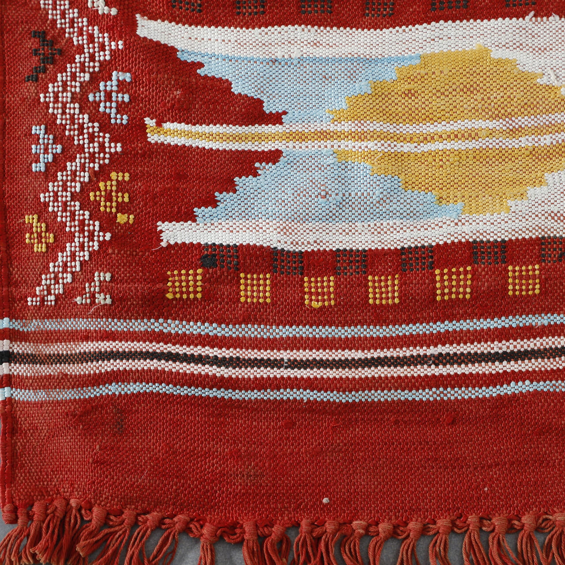 Red Moroccan Kilim with Geometric Stripes