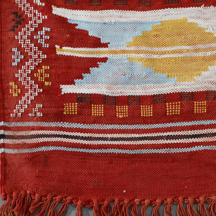 Red Moroccan Kilim with Geometric Stripes