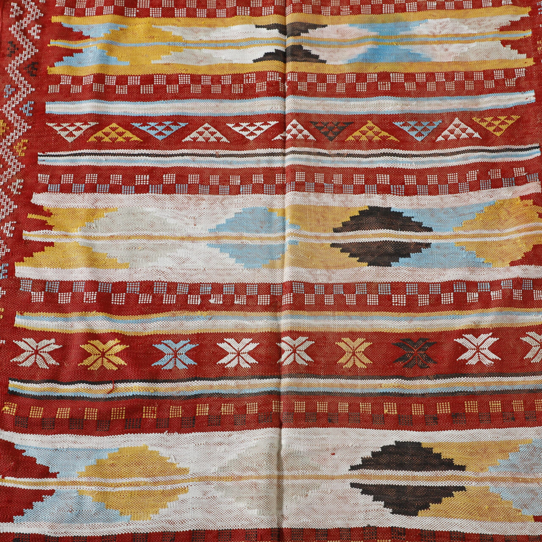 Red Moroccan Kilim with Geometric Stripes