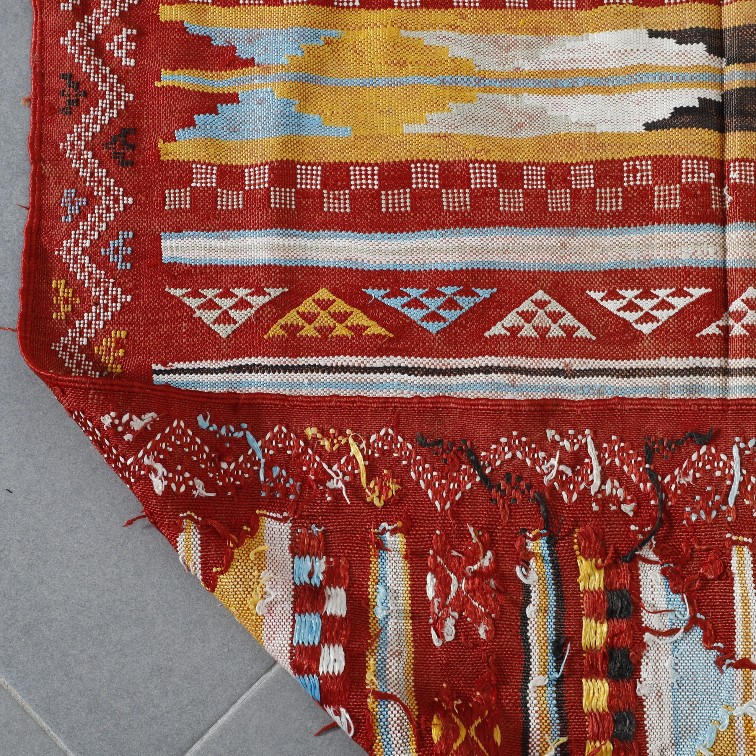 Red Moroccan Kilim with Geometric Stripes