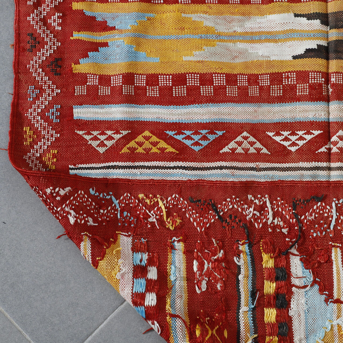 Red Moroccan Kilim with Geometric Stripes