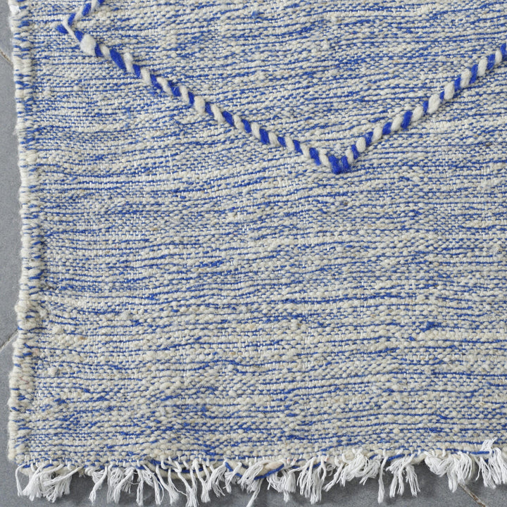 Blue and White Moroccan Kilim with Diamond Lattice