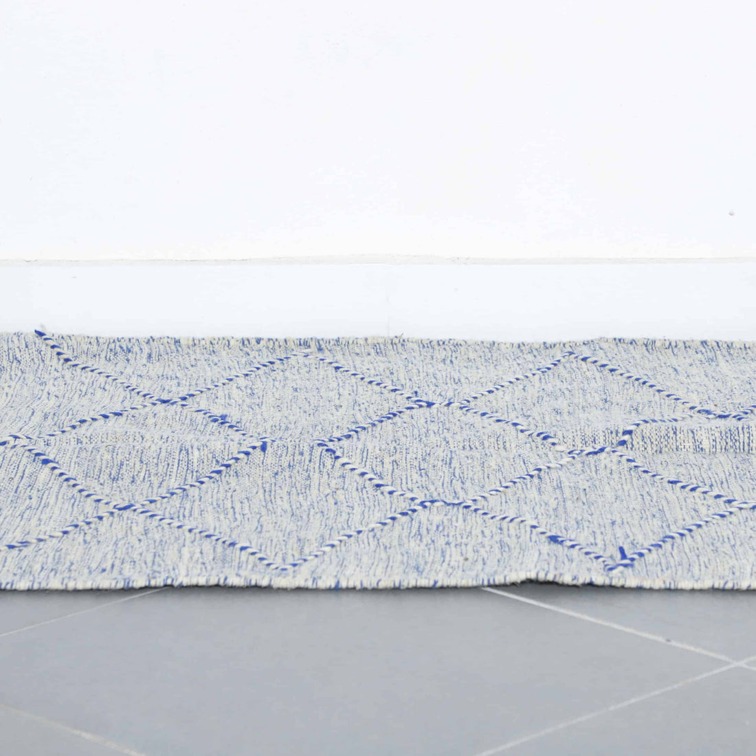 Blue and White Moroccan Kilim with Diamond Lattice