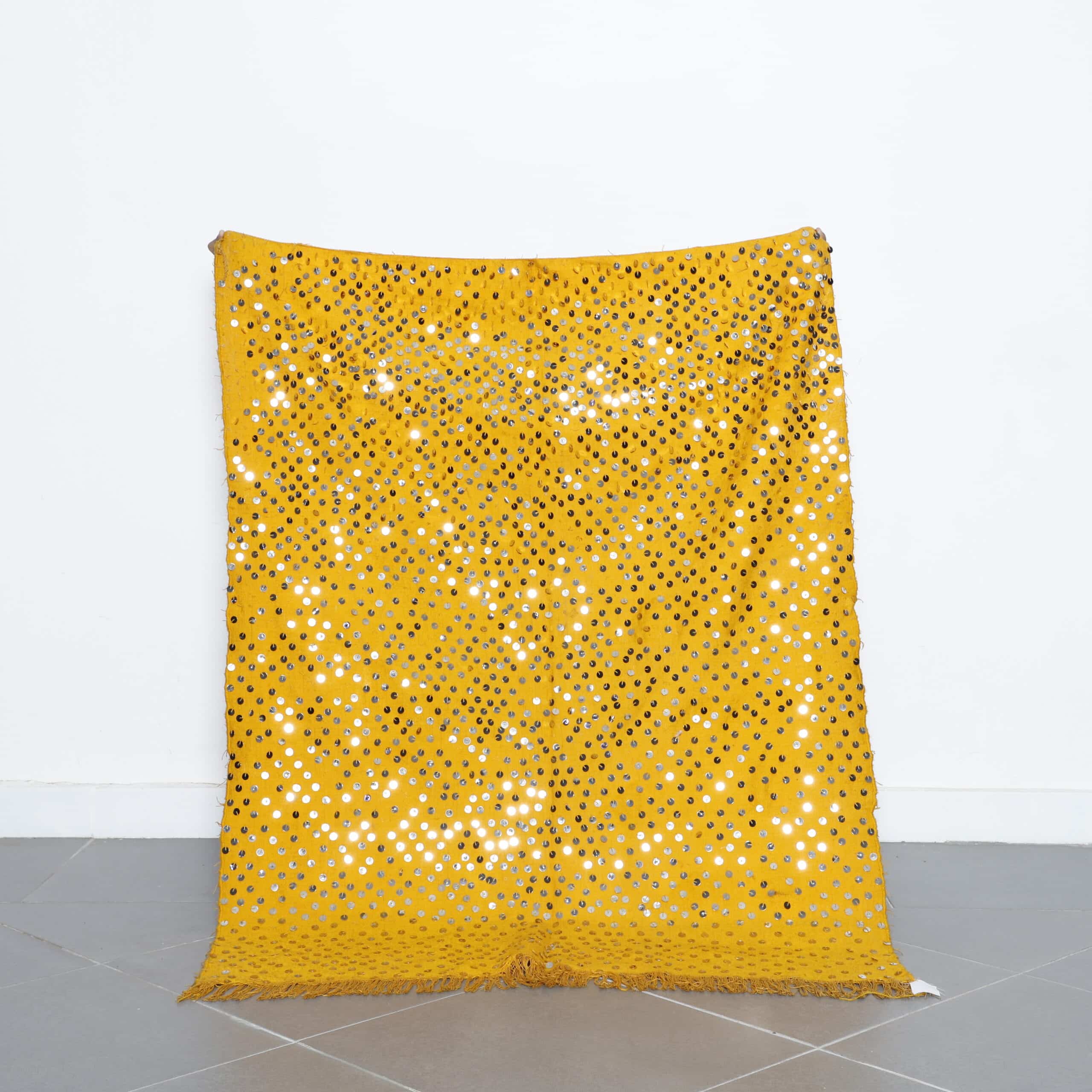 Golden Moroccan rug Handira with Sequins