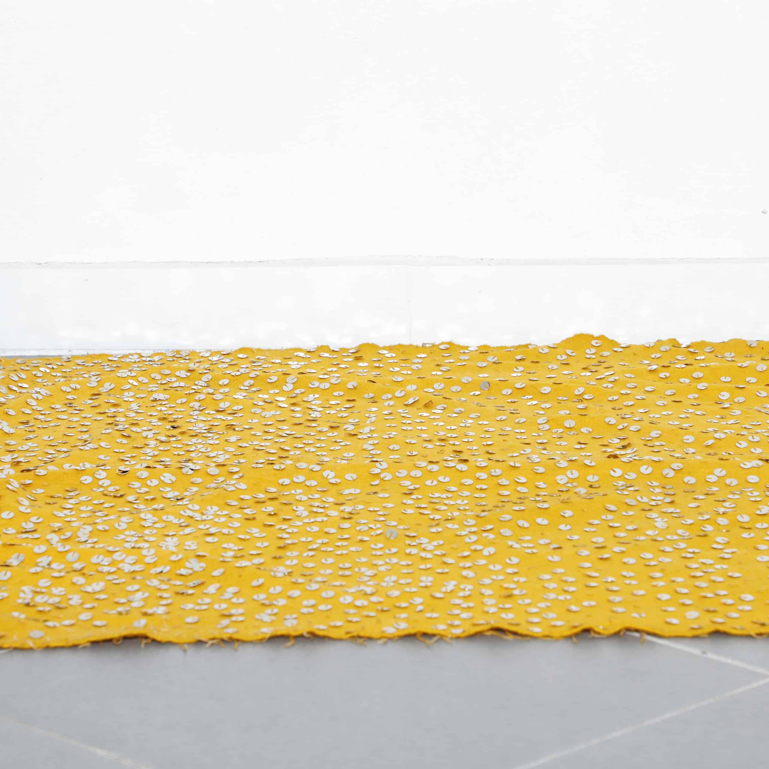 Golden Moroccan rug Handira with Sequins