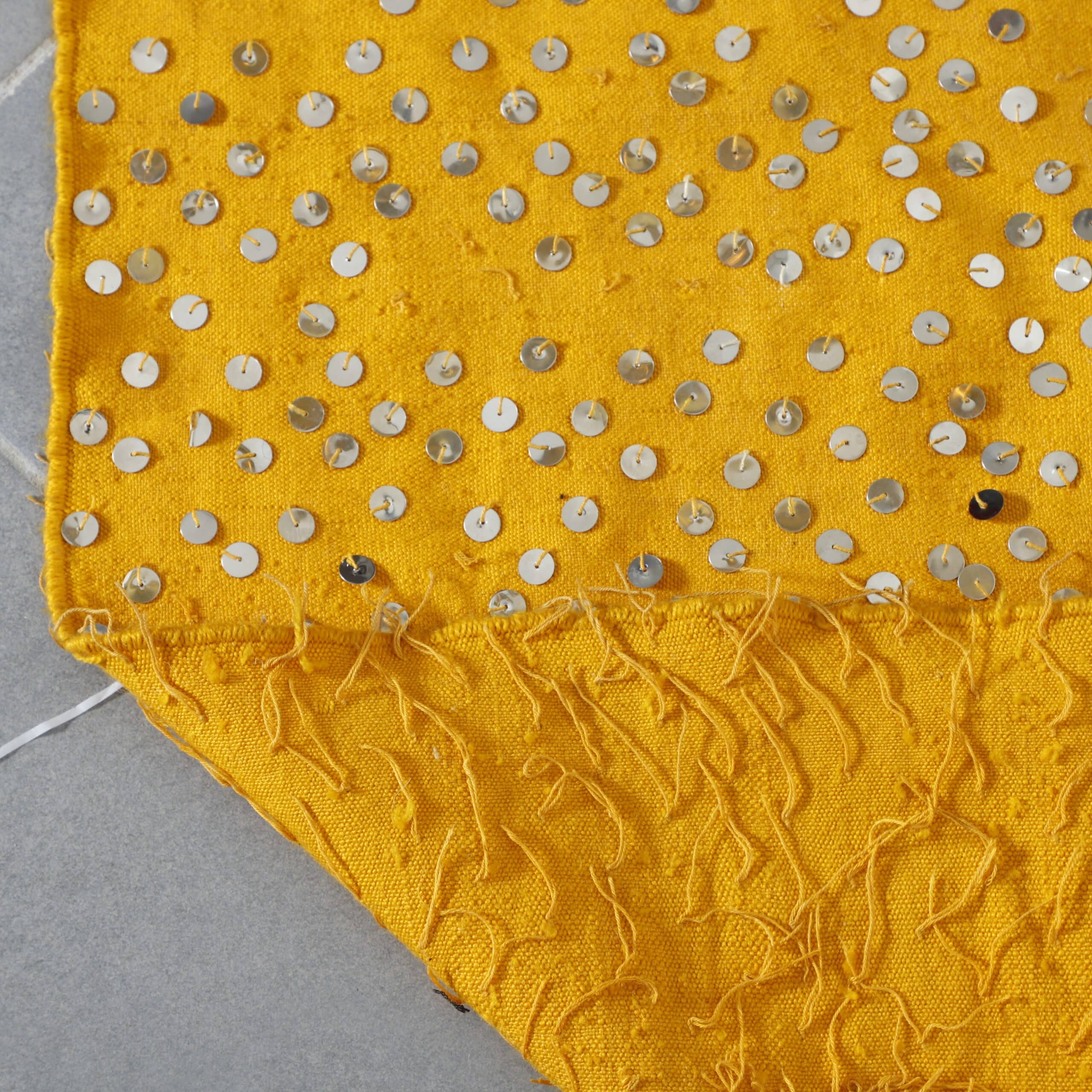 Golden Moroccan rug Handira with Sequins