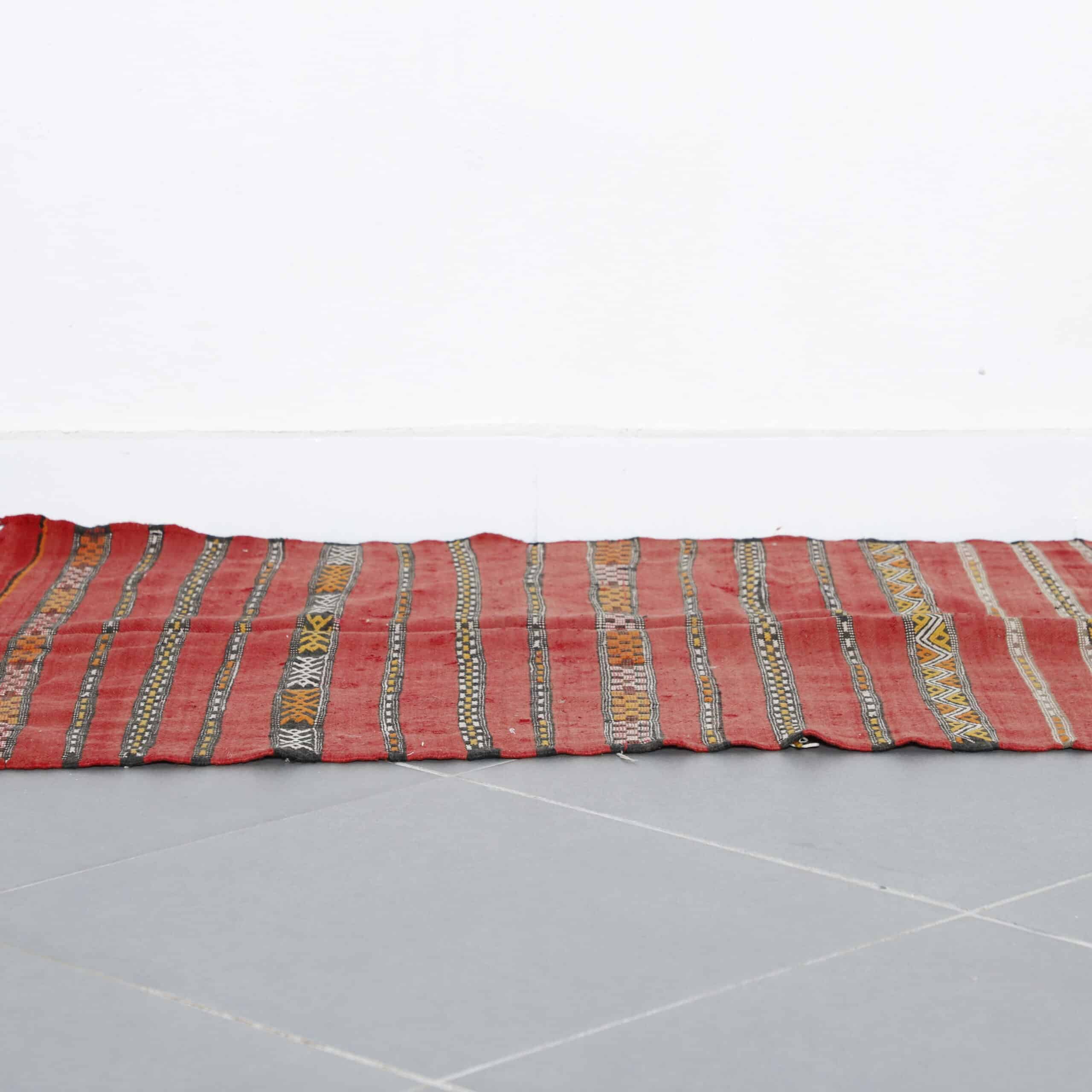 Red Moroccan Kilim with Horizontal Stripes
