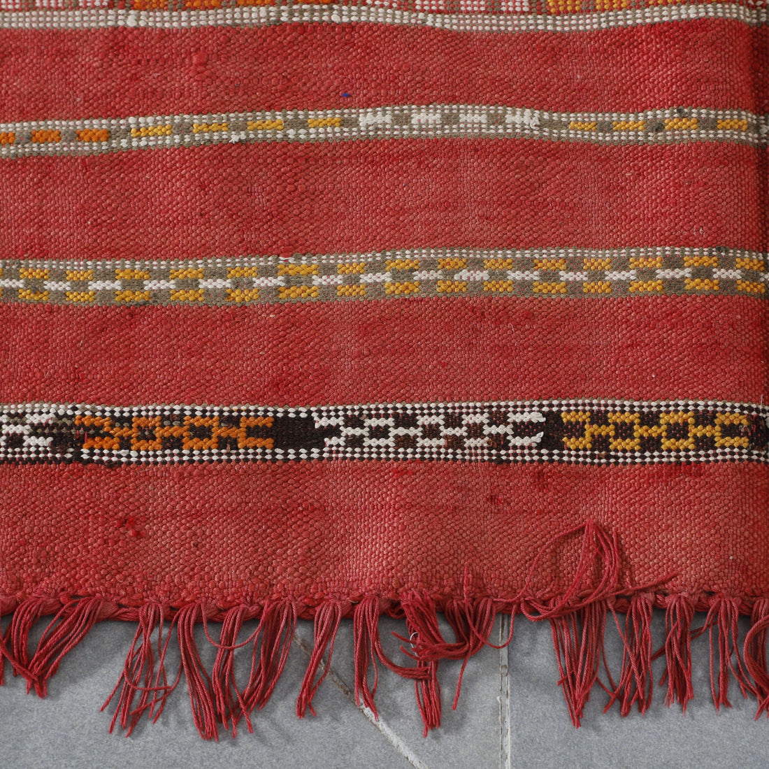Red Moroccan Kilim with Horizontal Stripes