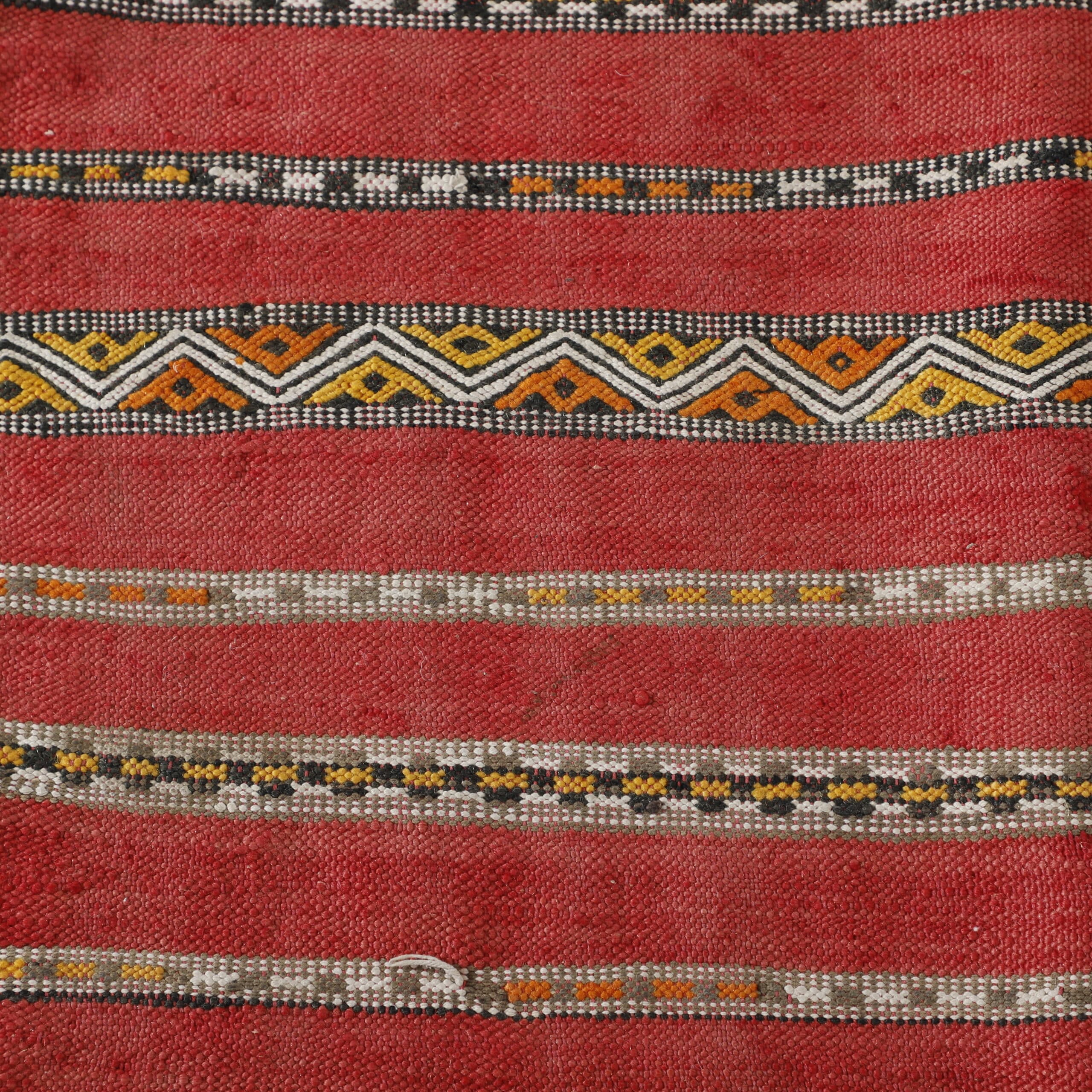 Red Moroccan Kilim with Horizontal Stripes
