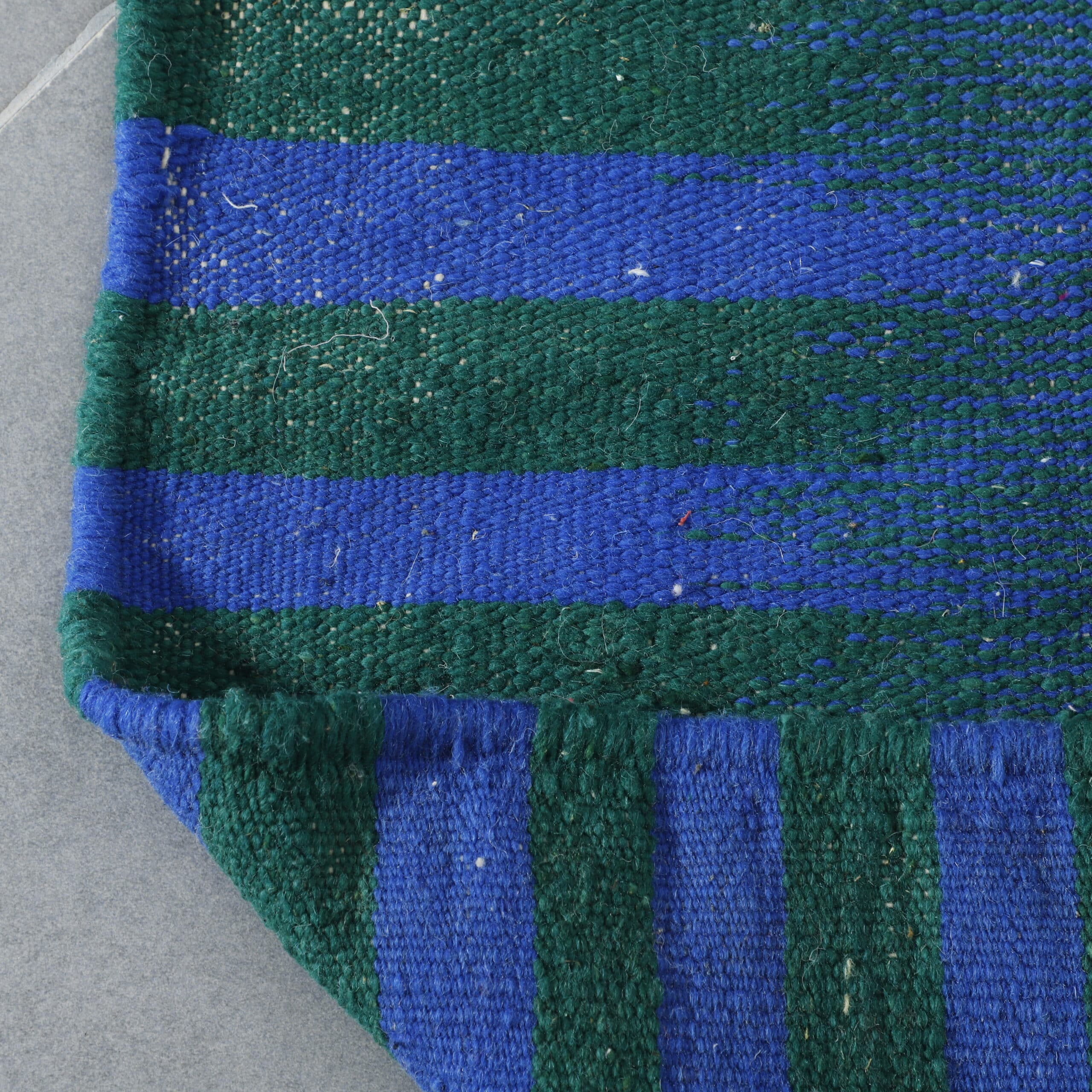 Blue and Green Striped Moroccan Kilim