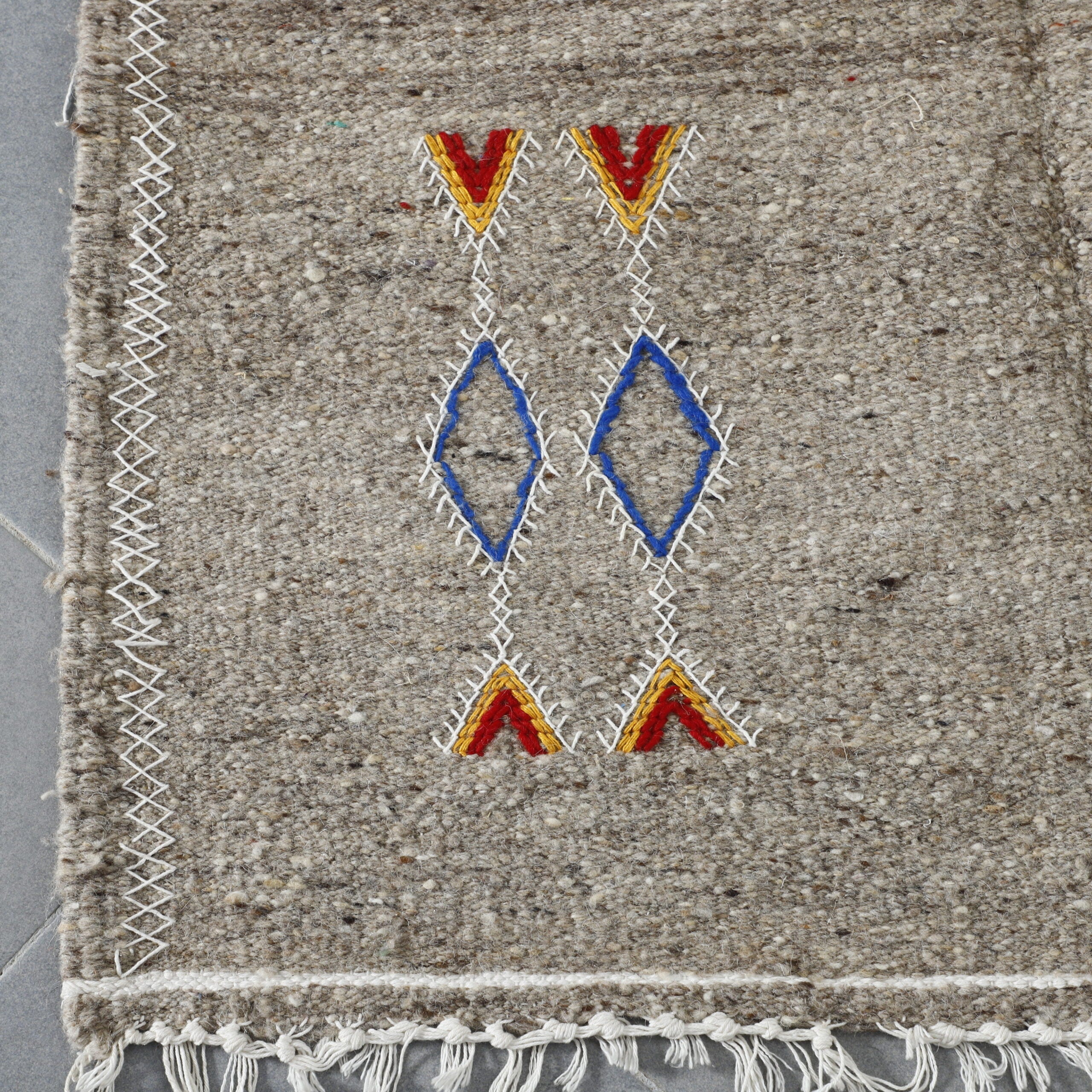 Geometric Moroccan Kilim with Red Stripes