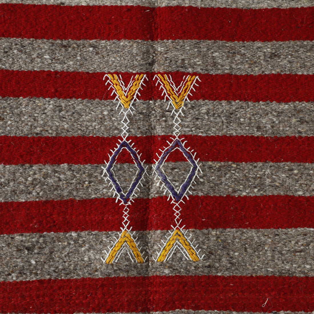 Geometric Moroccan Kilim with Red Stripes