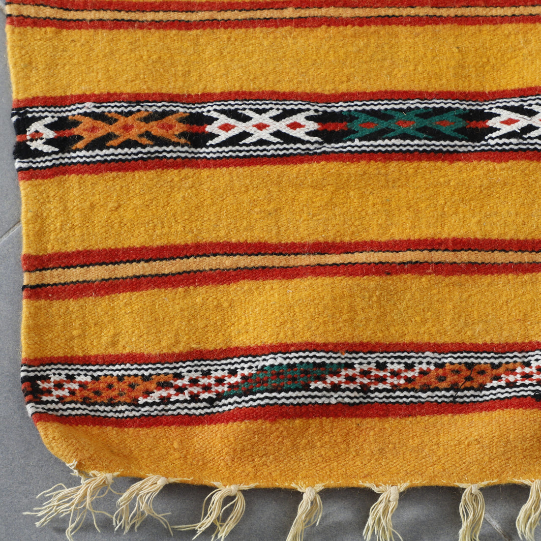 Golden Moroccan Kilim with Horizontal Stripes