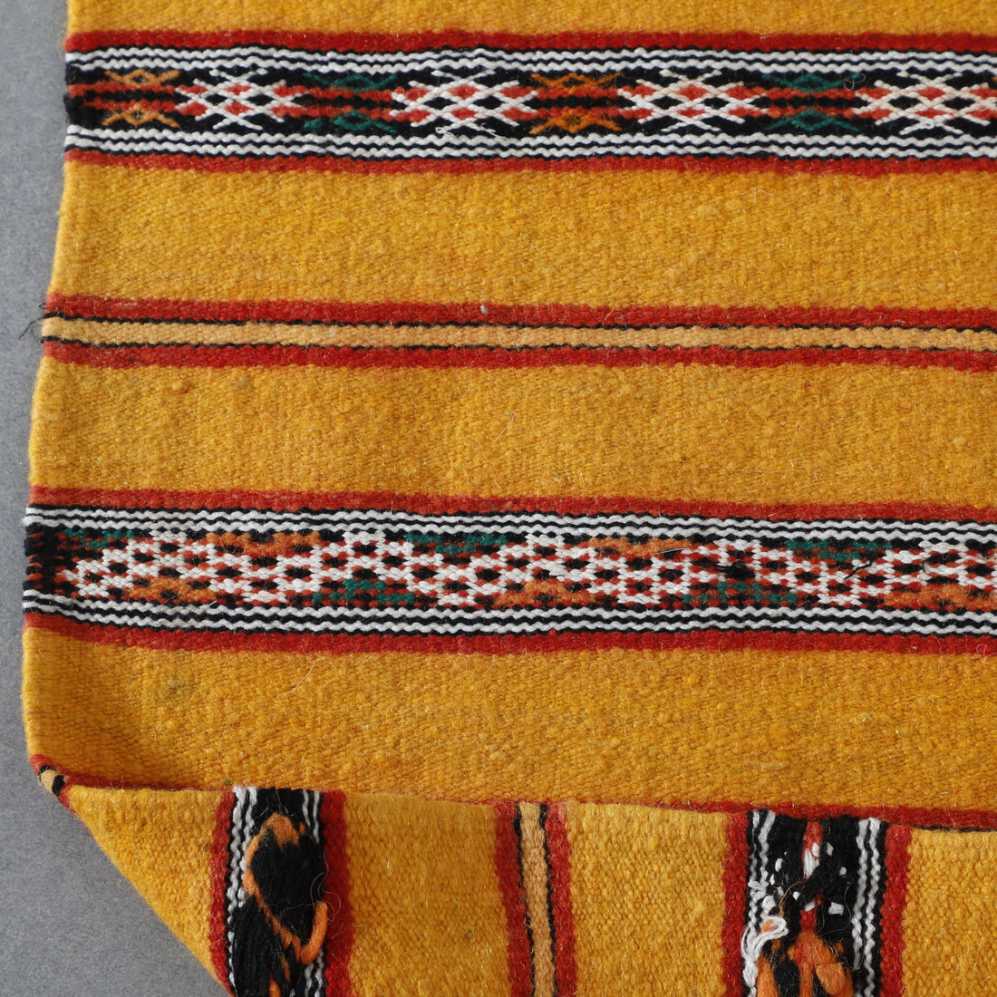 Golden Moroccan Kilim with Horizontal Stripes